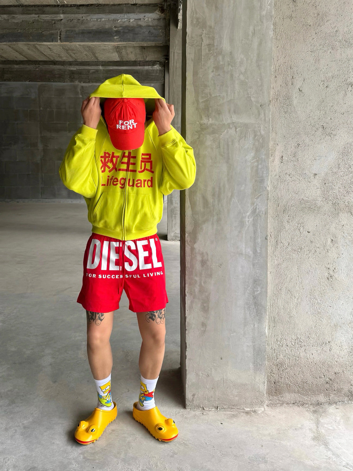 Praying Men's Fall And Winter Fluorescent Yellow Lifeguard Print Subculture Tide Zipper Hoodie Sweatshirt Ngvp #2621
