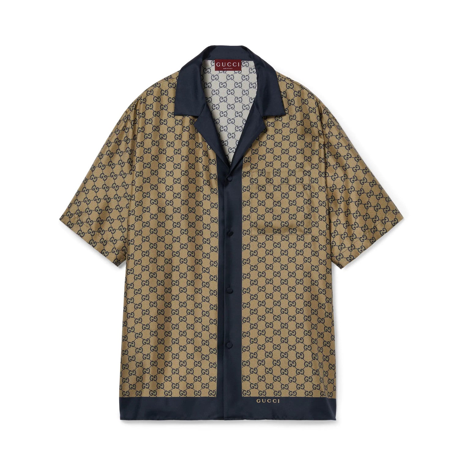 Gucci Men's Summer Logo Full Print Single Breasted Short Sleeve Shirt Stretch Waist Casual Shorts Set Suit #75828