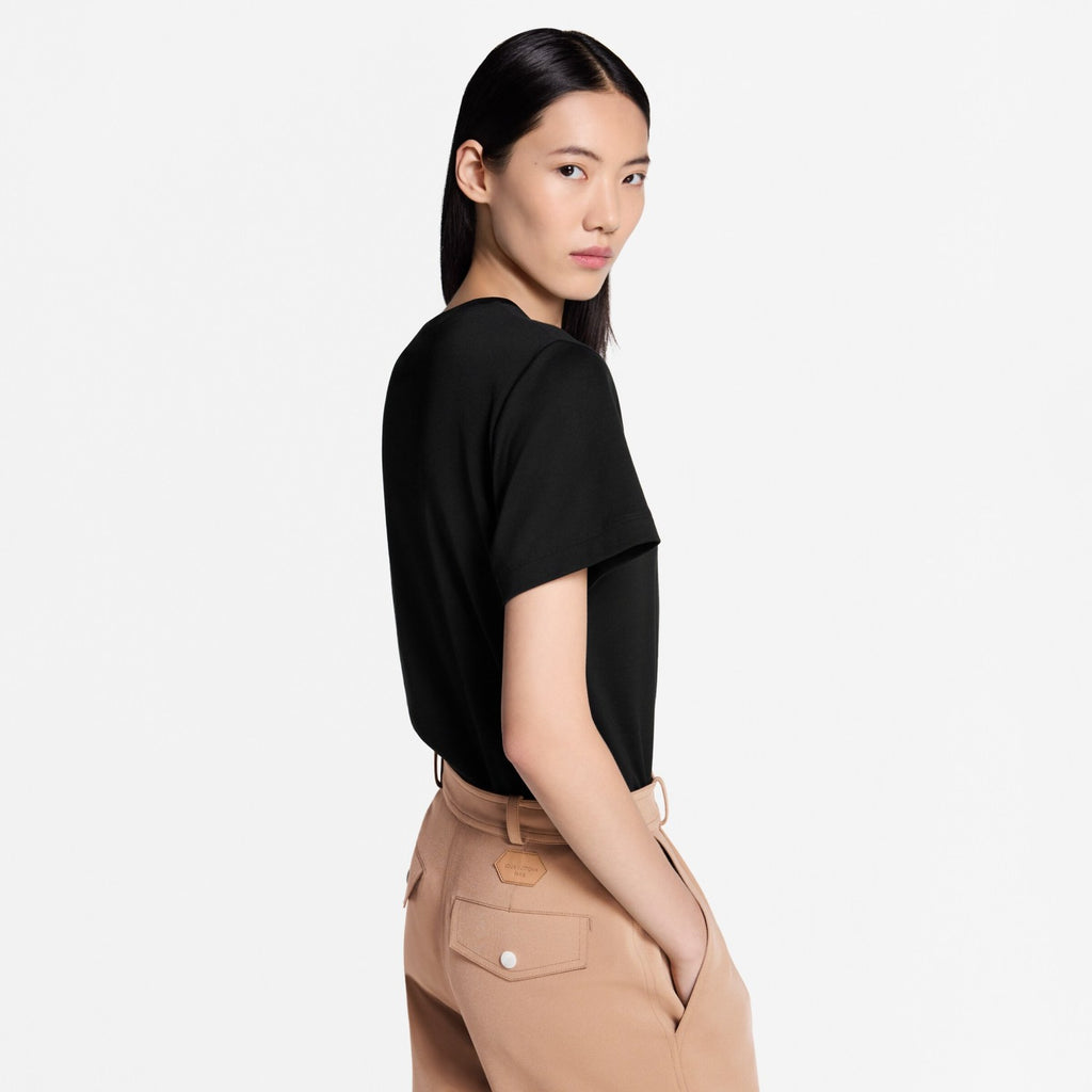 LOUIS VUITTON Women's and Men's Handwritten Logo T-shirt Simple Basic Style Embroidered letters ##332341