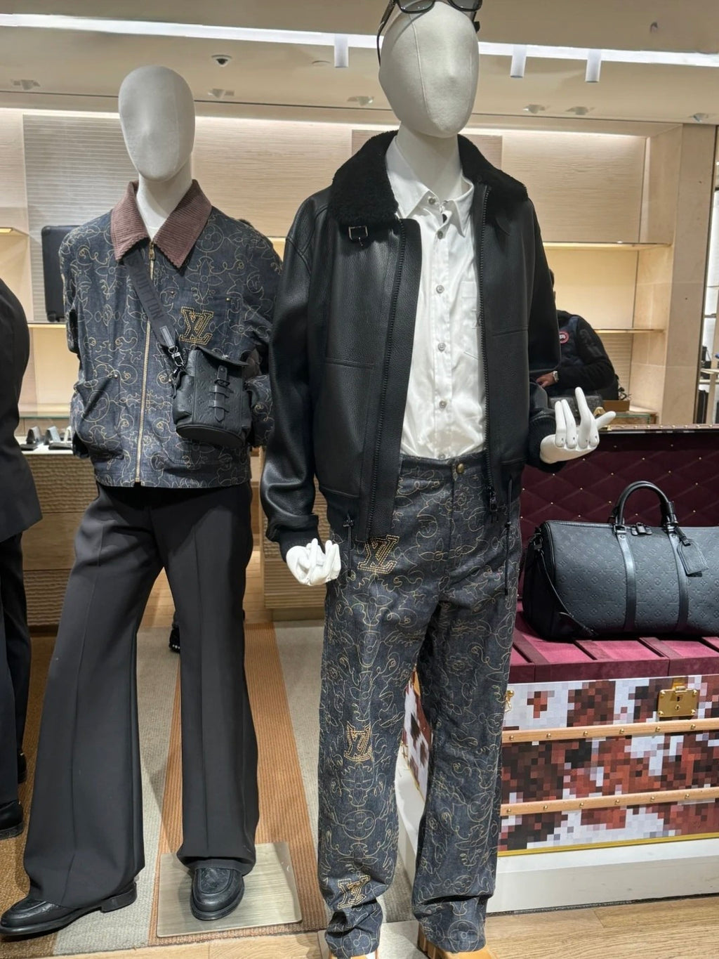 Louis Vuitton Men's Spring And Fall Logo Embroidery Zipper Lapel Long Sleeved Denim Jacket Casual Jeans Pants Suit Set #75267