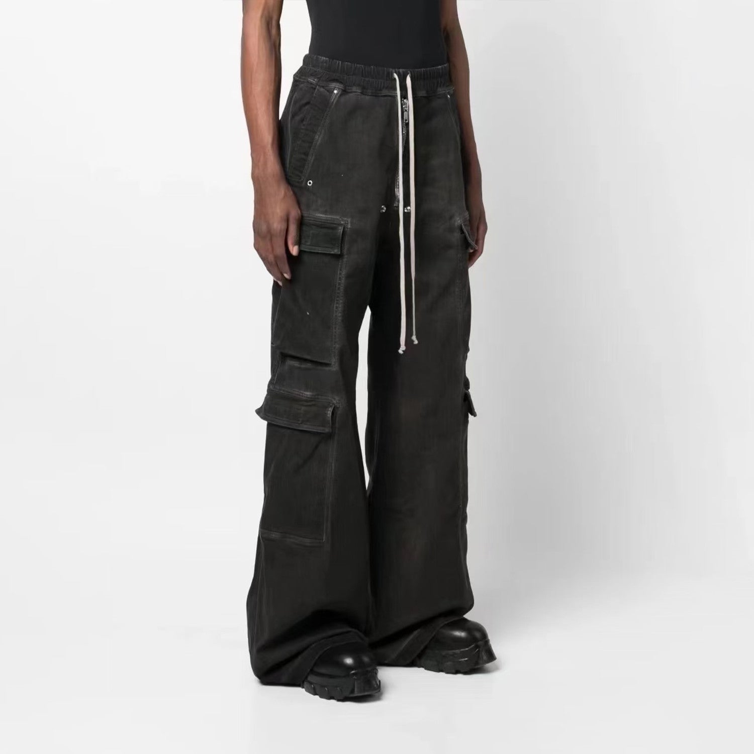 Rick Owens Men's Spring And Summer High Street Trend Gradient Pocket Denim Pants Retro Fashion Trend Loose Pants Ngvp #1743