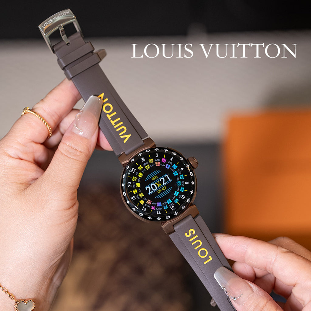 Louis Vuitton Tambour Horizon Light Up Connected Watch Men's Women's Fashion Accessories Diameter 44mm1.2 Inch Round Amoled Full Touch Screen Resolution 390*390 Sensor Actuator Life Waterproof Smart Watch #81447