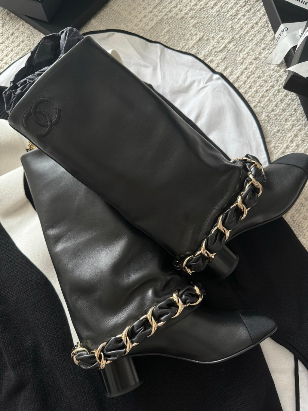 Chanel High Boots Lambskin Grosgrain Black #335049
