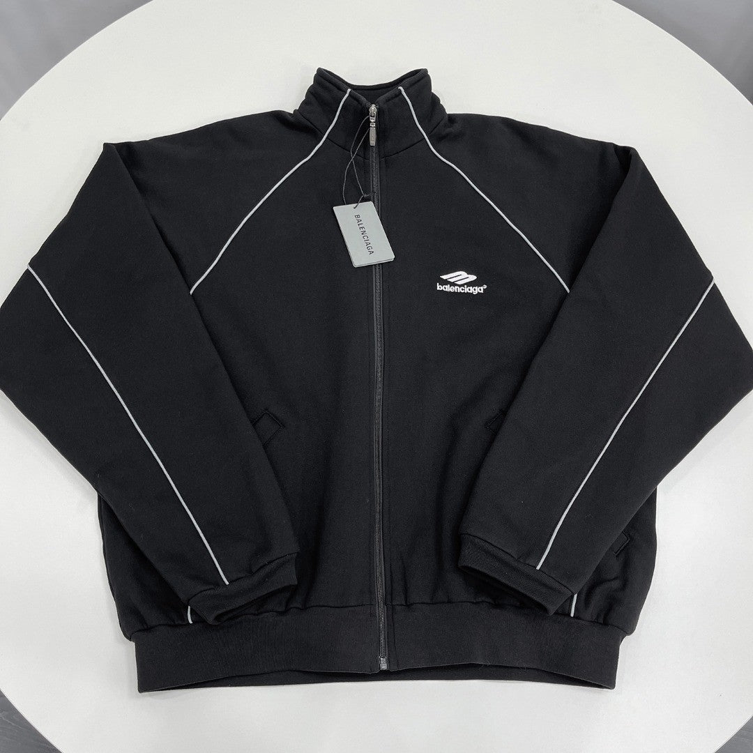 Balenciaga Men's Spring and Autumn Black Logo Printed Standing Collar Zipper Sports Jacket Loose Midriff Casual Pants Suit Set #73687