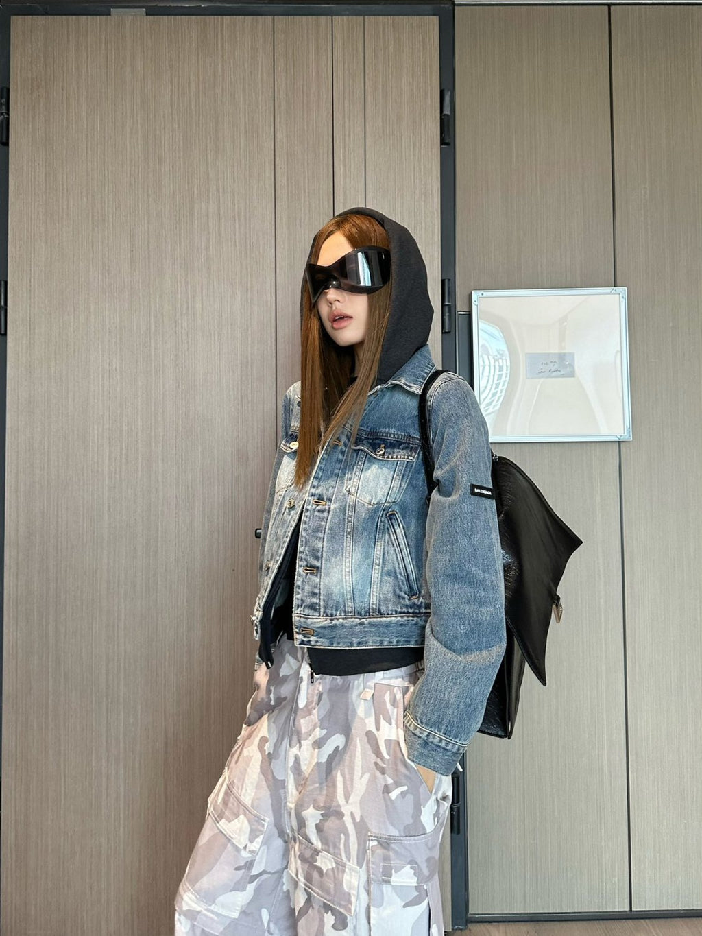 Balenciaga Men's Women's Spring and Autumn Solid Color Lapel Fit Single Breasted Long Sleeve Hooded Sweatshirt Spliced Denim Jacket Coat Ngvp #8749