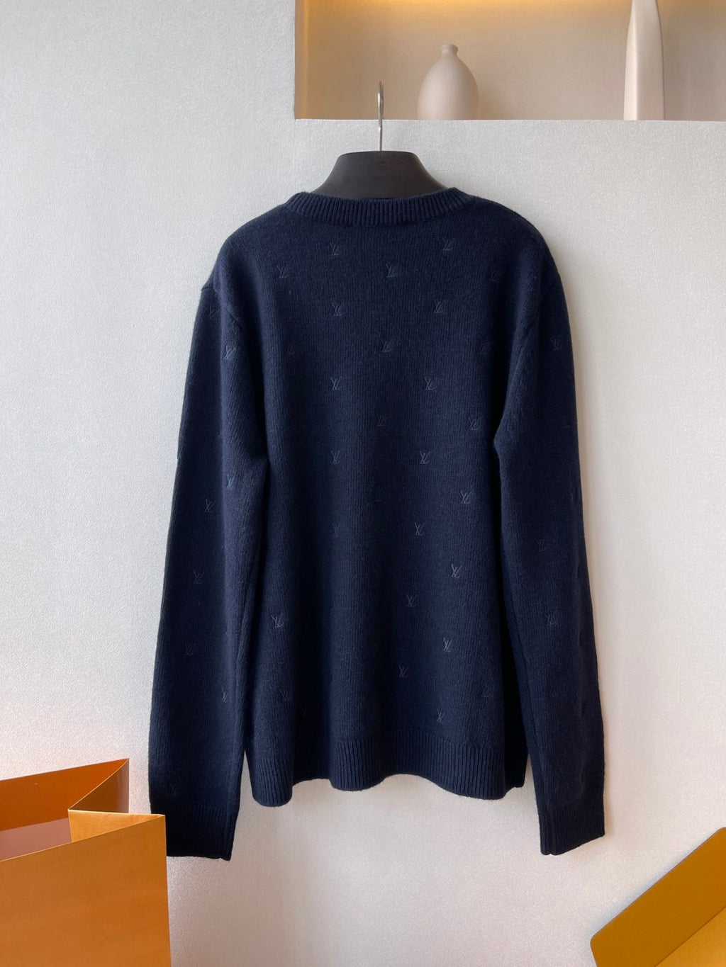 Louis Vuitton Men's Spring and Autumn Solid Color Embroidery Logo Printed Crew Neck Knit Wool Sweater #73953