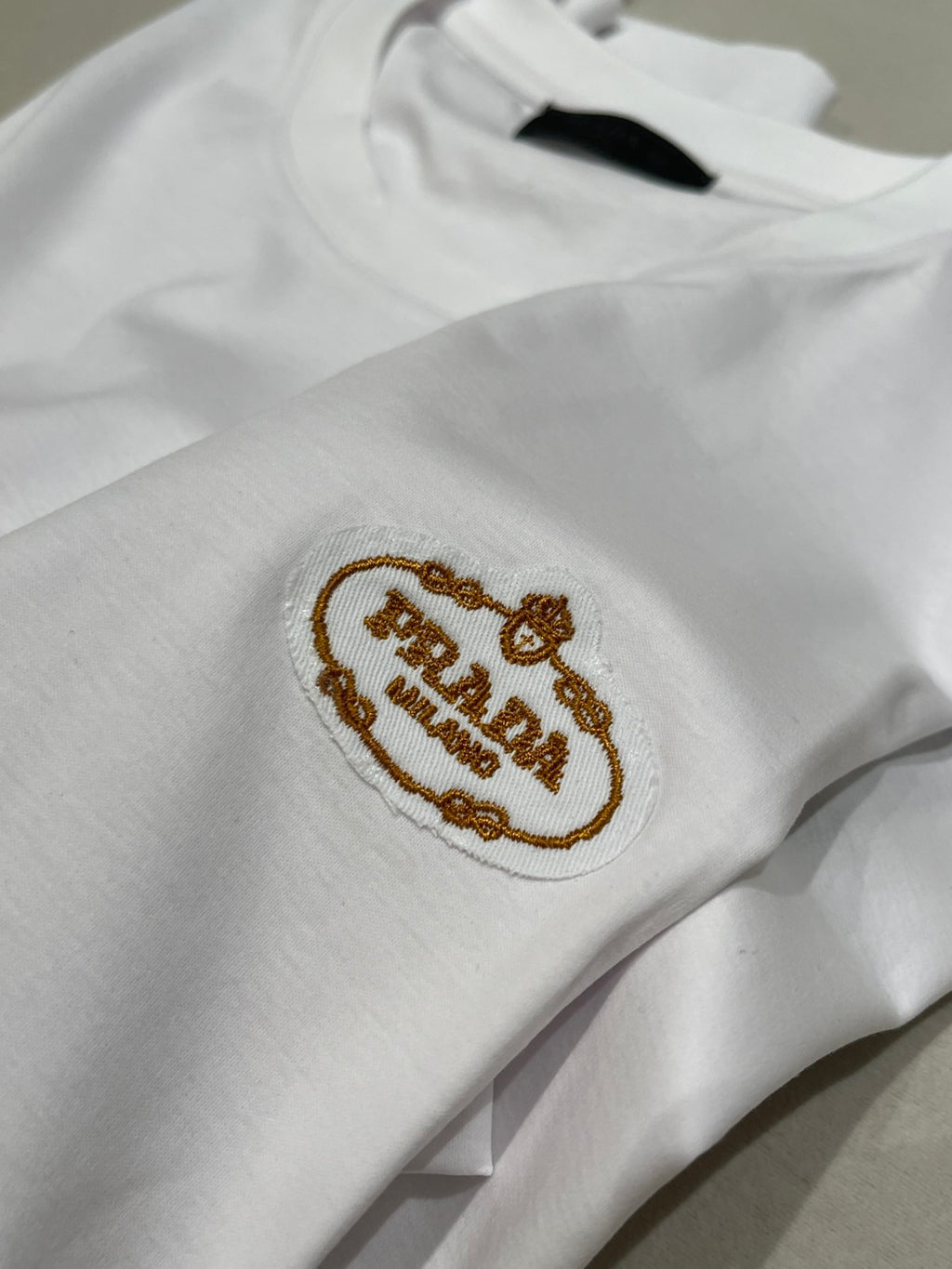 Prada Men's Summer Solid Colour Embroidered Logo Printed Round Neck Short Sleeve T-Shirt #76621