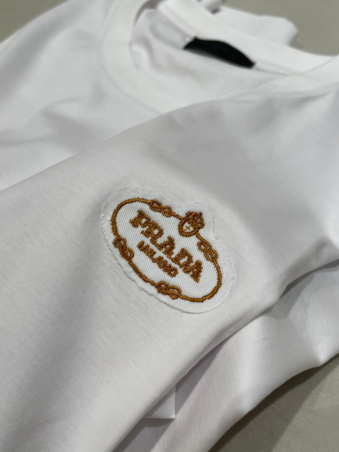 Prada Men's Summer Solid Colour Embroidered Logo Printed Round Neck Short Sleeve T-Shirt #76621
