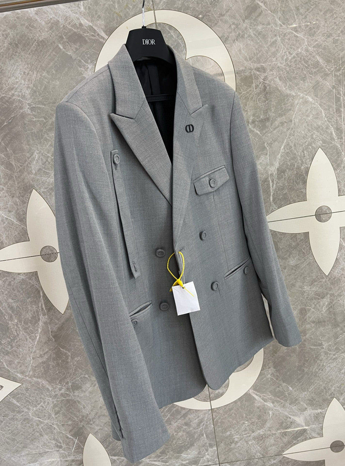 Men's Spring and Autumn Gray Double Breasted Long Sleeve Suit Jacket Blazer Embroidered Logo Suit Pants Set #99926