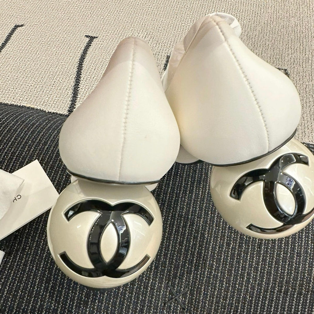 Chanel Women's Spring/fall Classic Two-tone Leather Low-top Round Toe Mary Jane Heels With Pearl Embellished Heels High Heels Shoes #79356