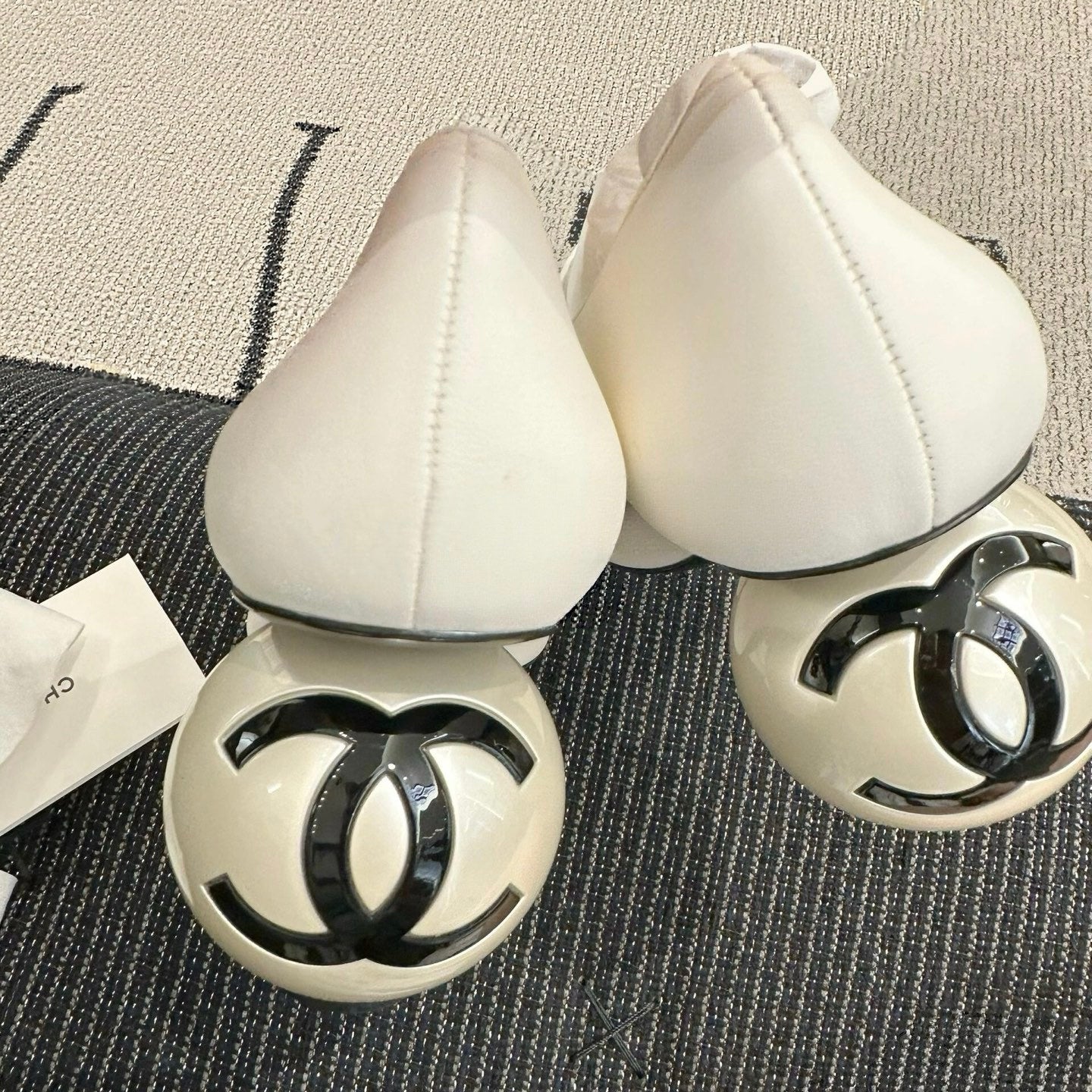 Chanel Women's Spring/fall Classic Two-tone Leather Low-top Round Toe Mary Jane Heels With Pearl Embellished Heels High Heels Shoes #79356