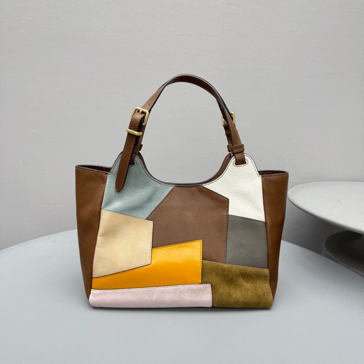 MiuMiu Patchwork Leather Bag Oak Brown Color Matching #333001