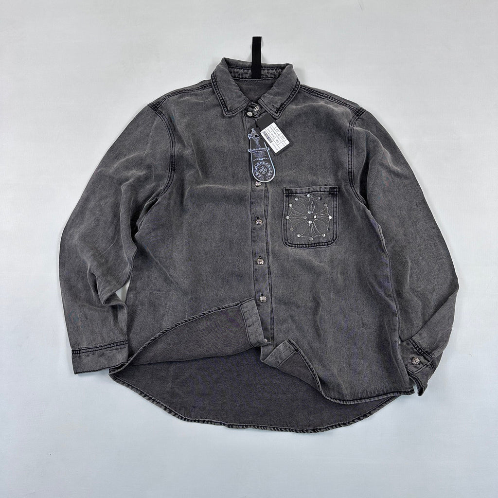Chrome Hearts Men's Spring/Fall Fashion Casual Collared Single Breasted Washed Distressed Denim Shirt Jacket #78566