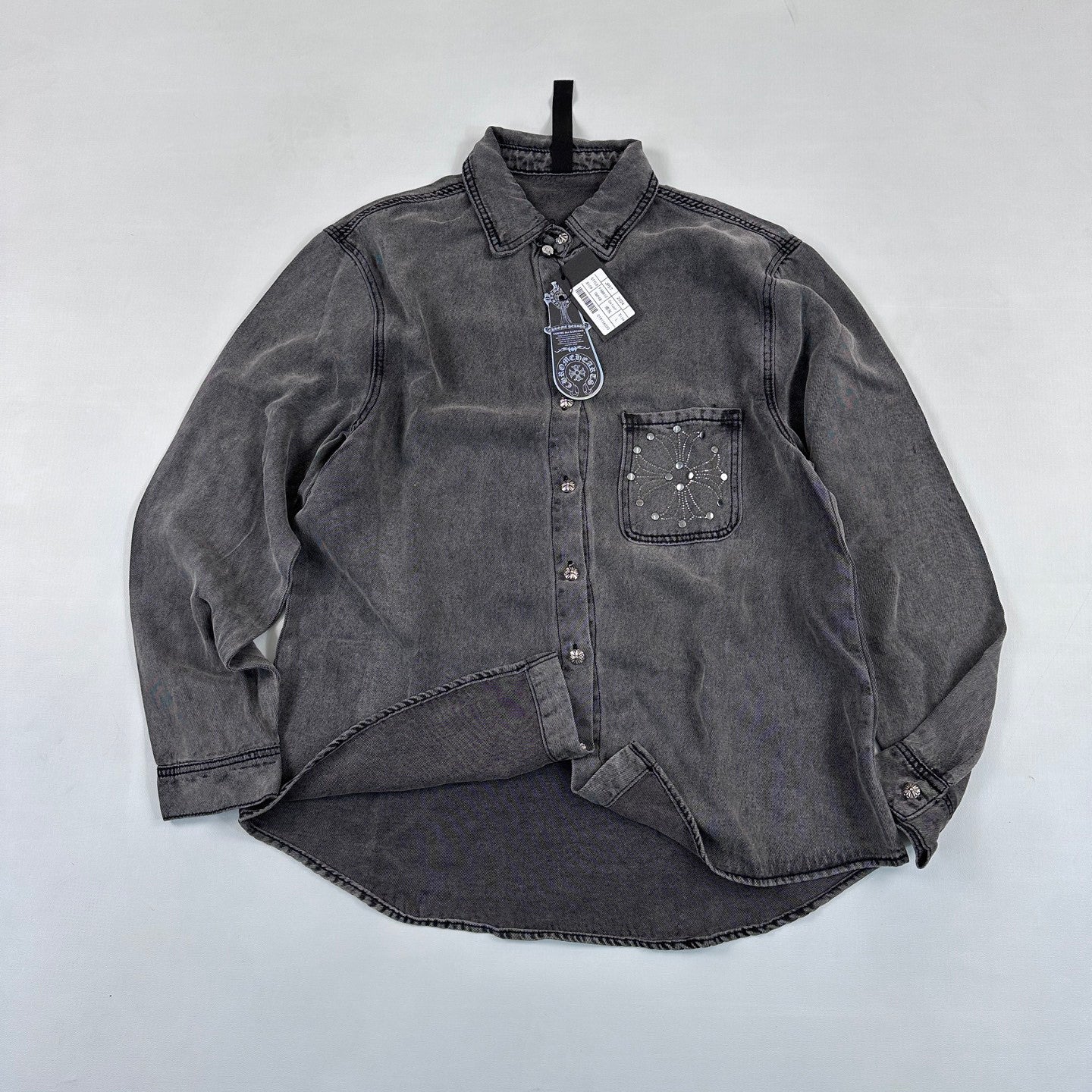 Chrome Hearts Men's Spring/Fall Fashion Casual Collared Single Breasted Washed Distressed Denim Shirt Jacket #78566