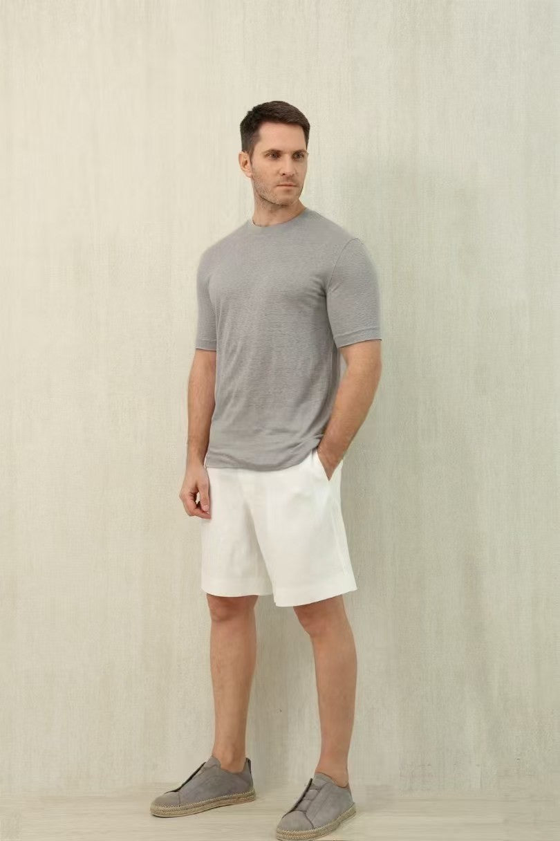 Ermenegildo Zegna Men's Summer Mid Waist Straight Solid Color Linen Casual Shorts Ngvp #1234