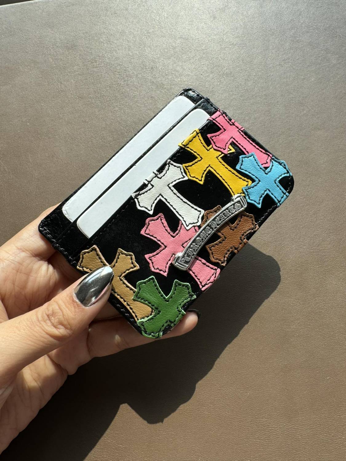 Chrome Hearts Men's Women's Colourful Cross Card Holder Purses Coin Purse Black Leather Fashion High Street Trend Personalised Wallet Bags Bag #81255
