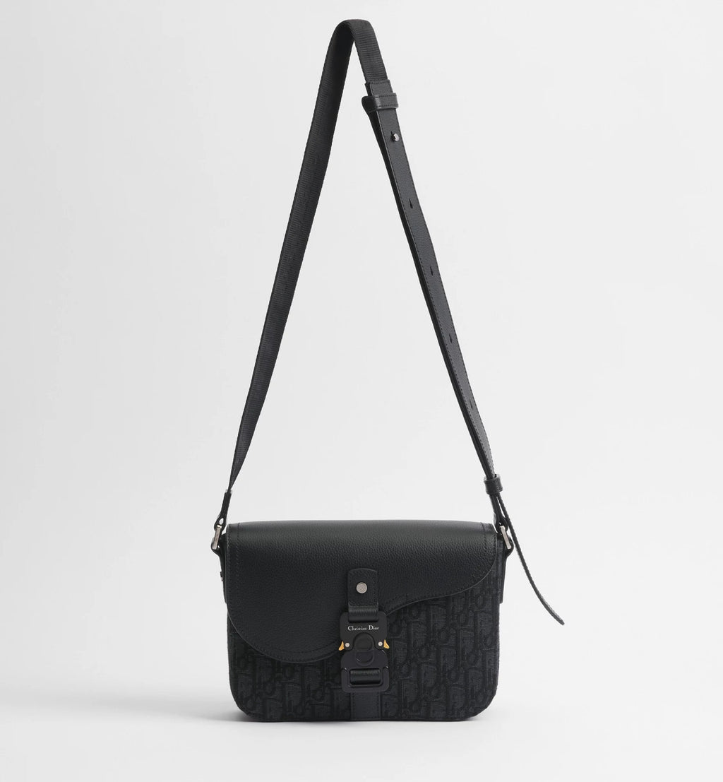 Dior Men's Small Spring/summer Saddle-style Flap Messenger Bag In Black With Oblique Print Fabric And Black Calfskin Chest Pouch Bag Shopping Bag 1ADPO049YKS_H00N #195817