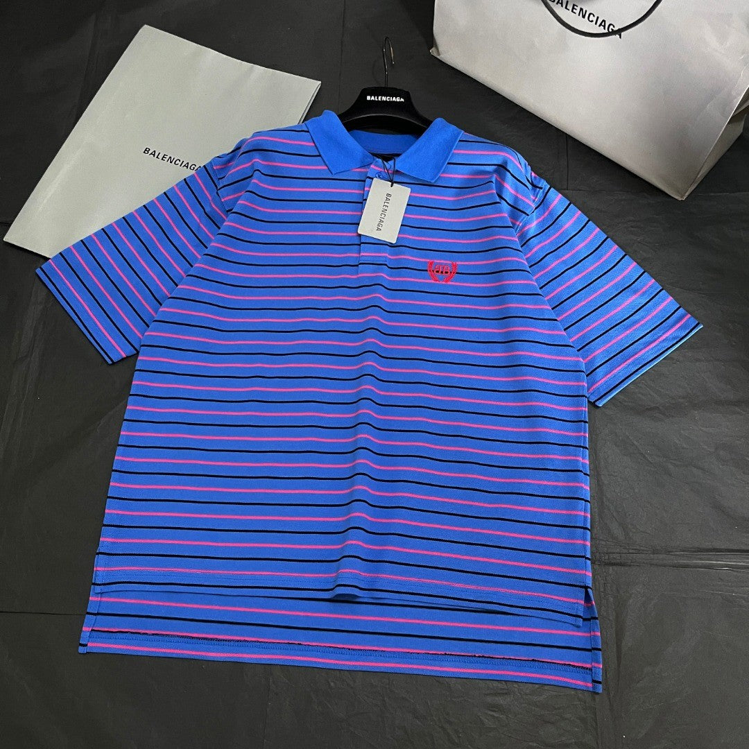 Balenciaga Men's Summer Solid Colour Stripe Printed Embroidery Pattern Printed Polo Neck Short Sleeve T-Shirt #77117