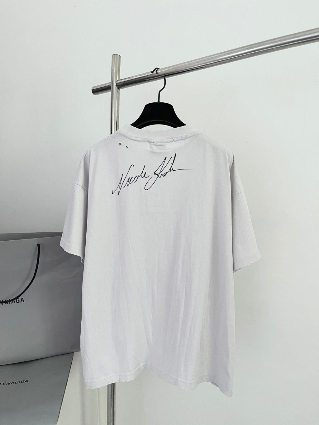 Balenciaga Nicole Kidman Ambassador Signature Portrait Men's Women's Summer Solid Color Pleated Washed Casual Loose Short Sleeve NICOLE BOXY T-Shirt Ngvp #1482