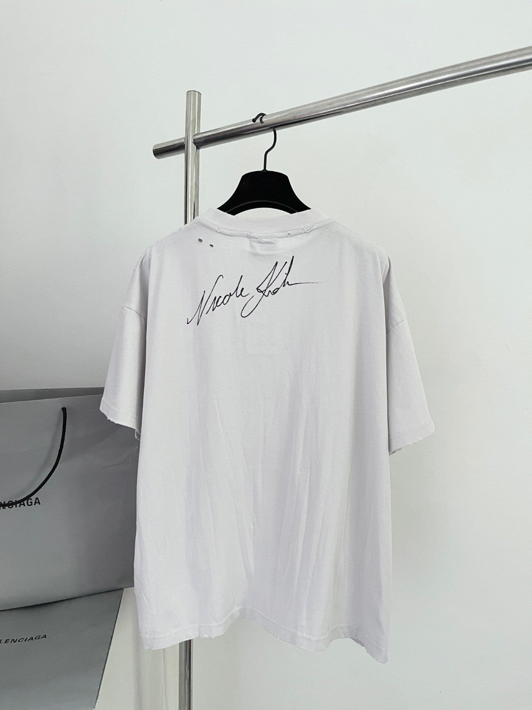 Balenciaga Nicole Kidman Ambassador Signature Portrait Men's Women's Summer Solid Color Pleated Washed Casual Loose Short Sleeve NICOLE BOXY T-Shirt Ngvp #1482