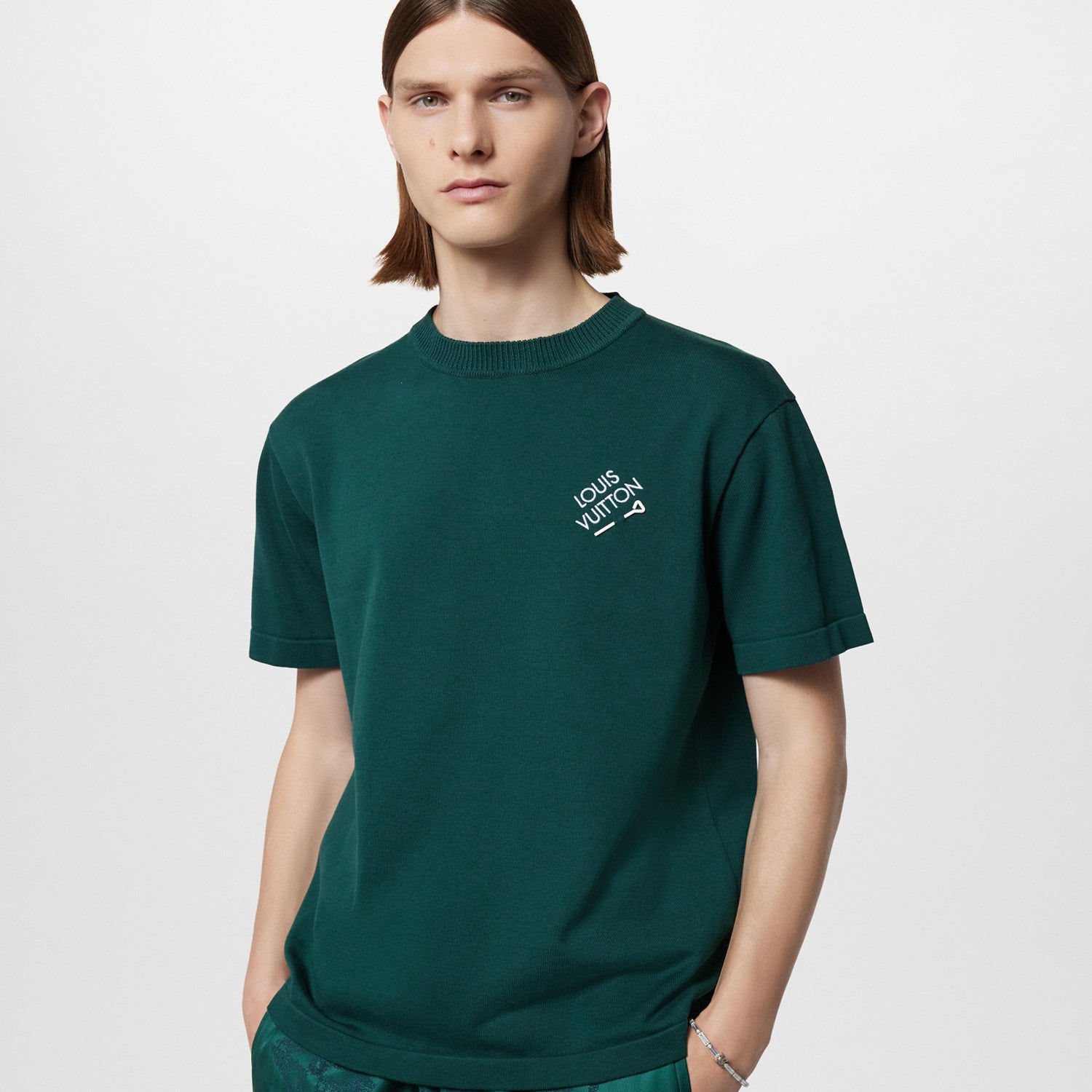 Louis Vuitton Men's Summer Solid Color Embroidered Logo Pin Crew Neck Cotton Short Sleeve T-Shirt #98211