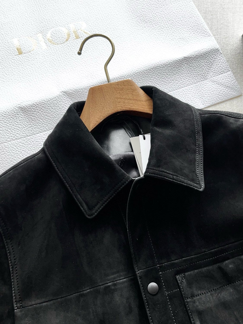 Dior Men's Fall And Winter Black Sheepskin Suede Single Breasted Long Sleeved Jacket #73646