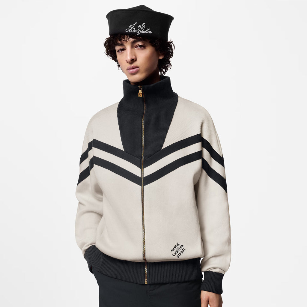 Louis Vuitton Men's Spring and Autumn Colorblocking Standing Lapel Knit Long Sleeve Zipper Jacket #76231
