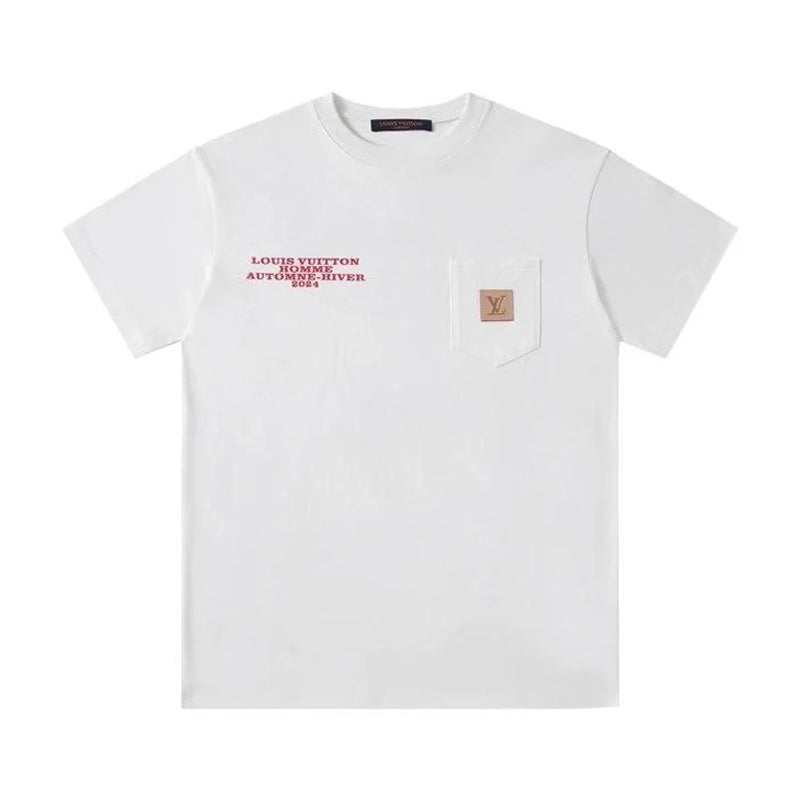 Louis Vuitton Men's Summer Letter Printed Patch Pocket Round Neck Cotton Short Sleeve T-Shirt #98991