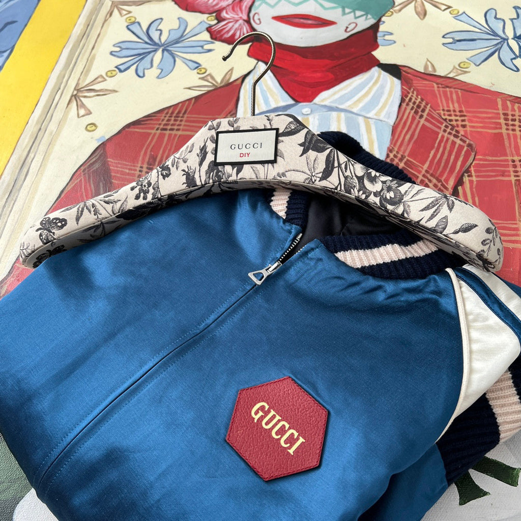 Gucci  Baseball Jersey Zip Up Jacket Blue #4583