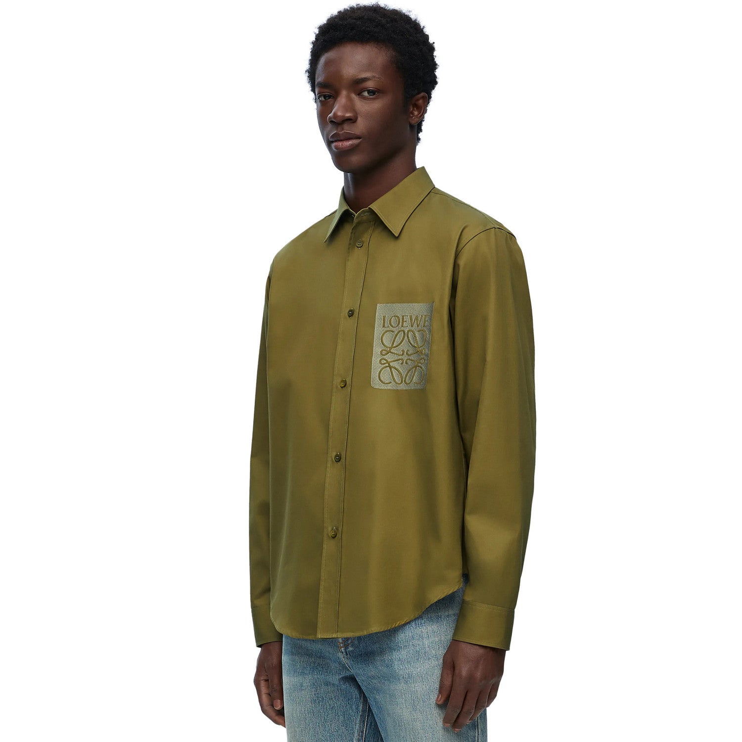 Loewe Men's Spring and Autumn Solid Color Single Breasted Lapel Long Sleeve Shirt #99552
