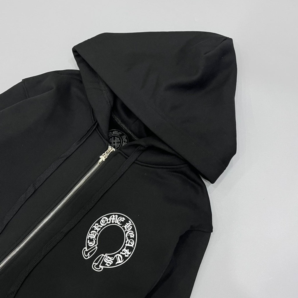 Chrome Hearts Men's and Women's Fall/Winter Fashion Casual Solid-Color Minimalist Sanskrit Letter Small Logo Print Hooded Zipper Sweatshirt Jacket #78517