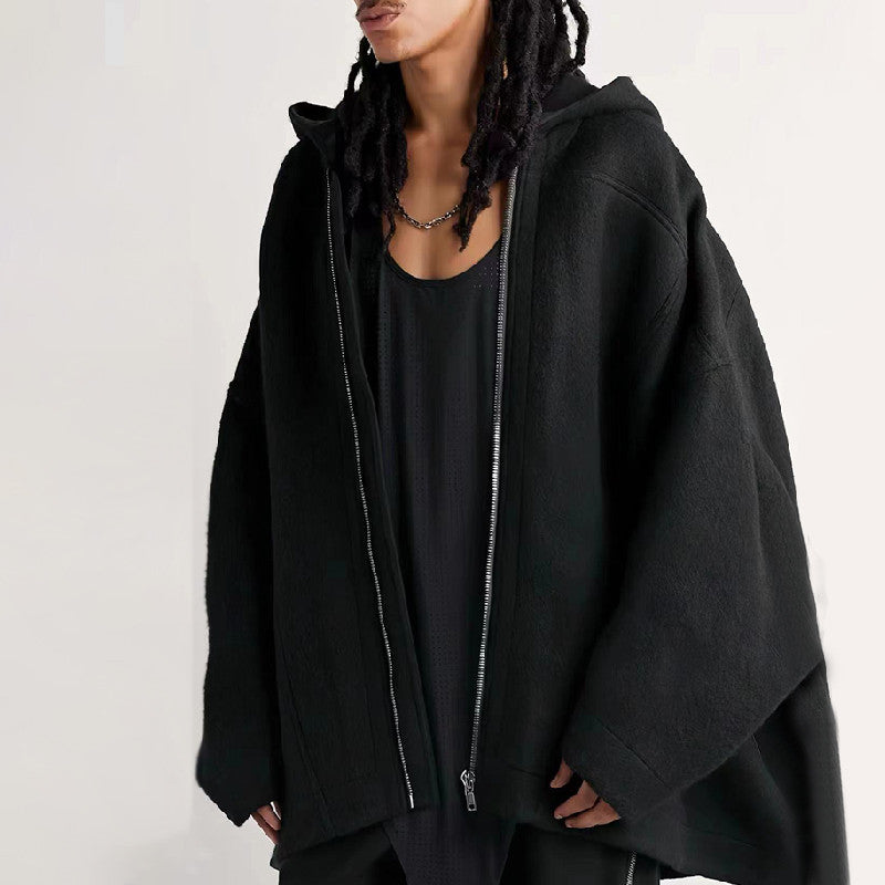 Rick Owens Men's Spring And Autumn Solid Color Fashion Trend Cape Wool Hoodie Long Sleeve Loose Sweater Ngvp #7523