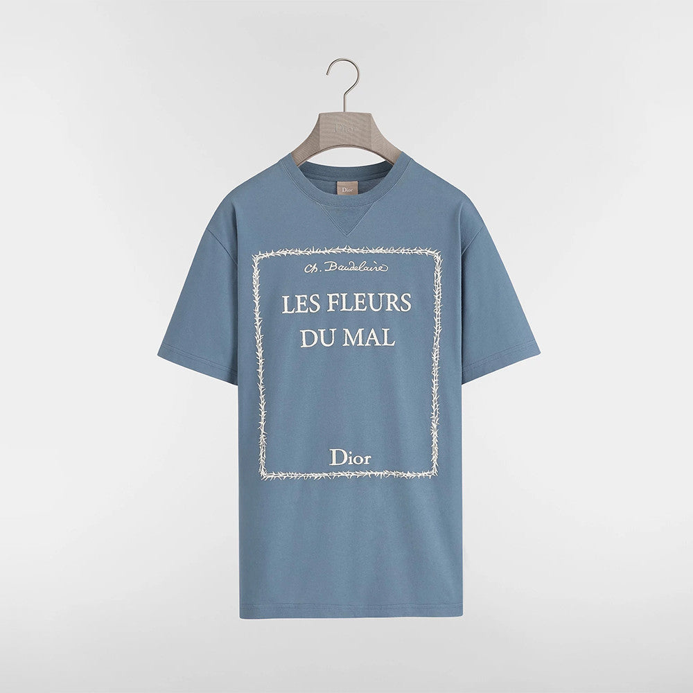 Dior T-Shirt with Book Cover Embroidery Relaxed Fit White and Green Cotton Jersey #337069