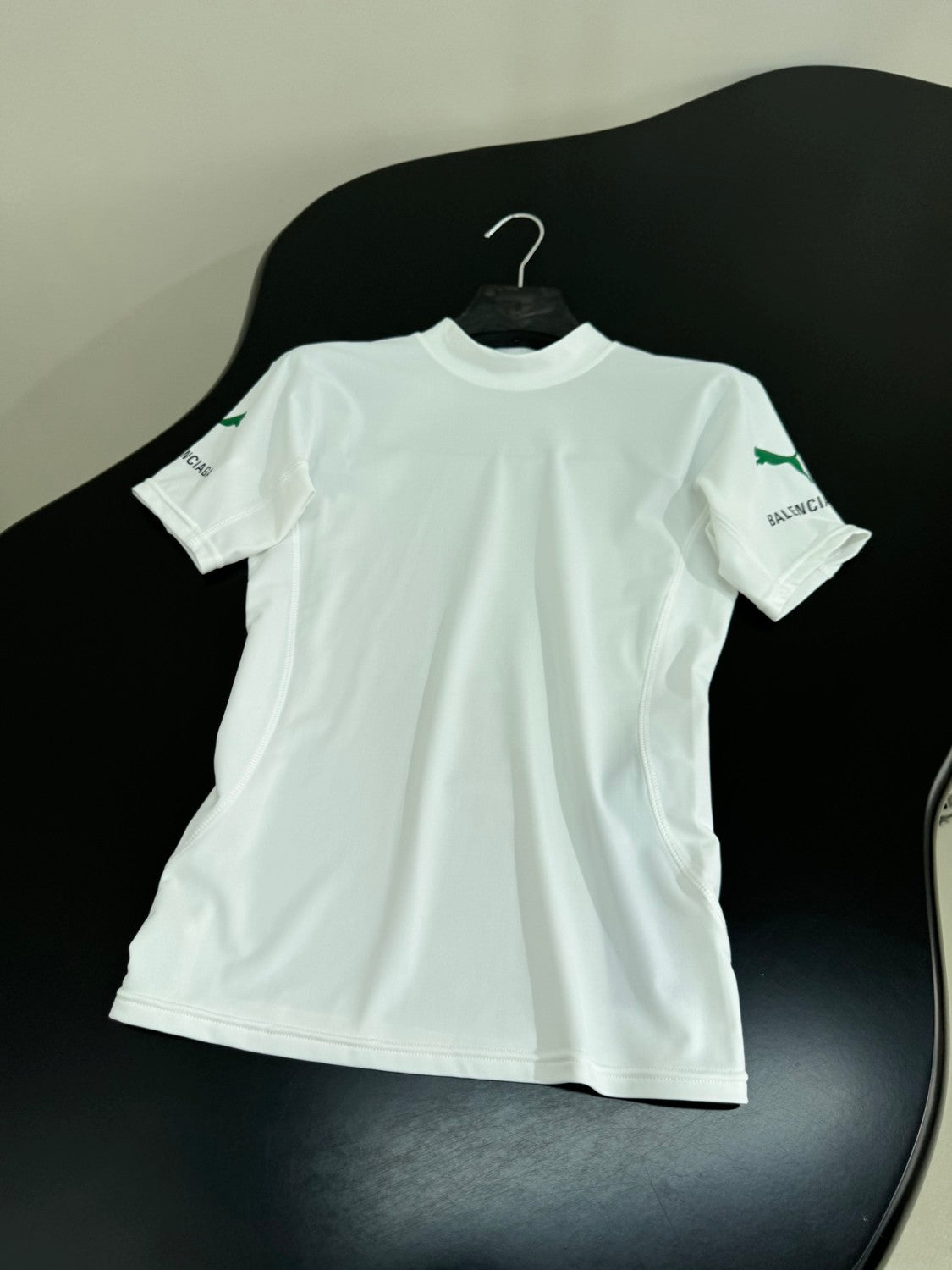 Balenciaga x PUMA Women's and Men's CAT Print White Technical Stretch Fabric Fitted T-shirt #333096