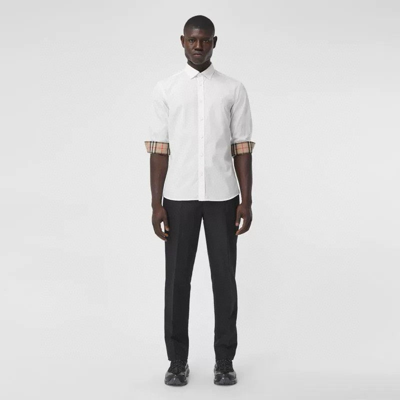 Burberry Men's Spring Summer Slim Fit Tailored Embroidered Logo Check Long Sleeve Shirt #99373