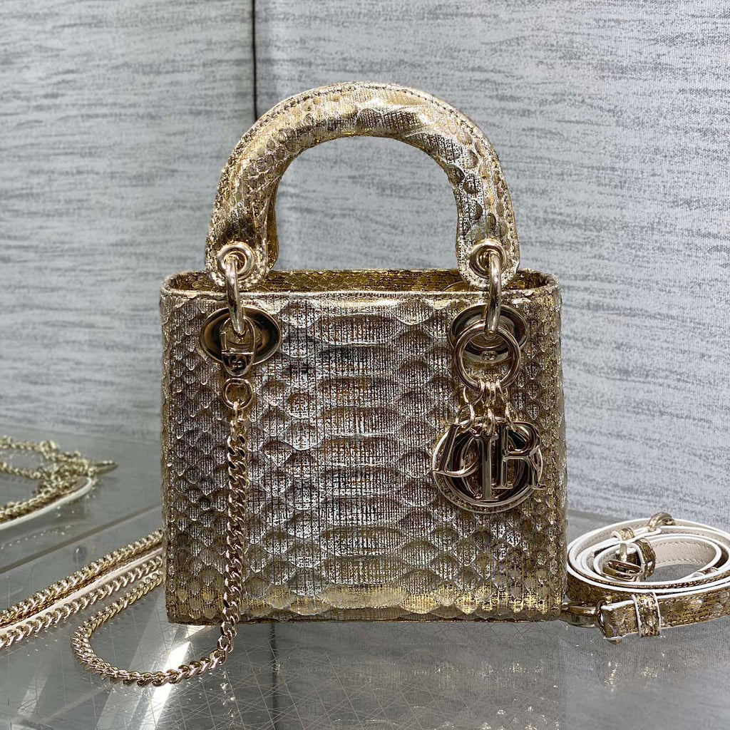 Dior Lady Women's Solid Color Metal Pendant Detachable Chain Shoulder Strap Snake Skin Single Shoulder Crossbody Handbag Bag Bags #77722