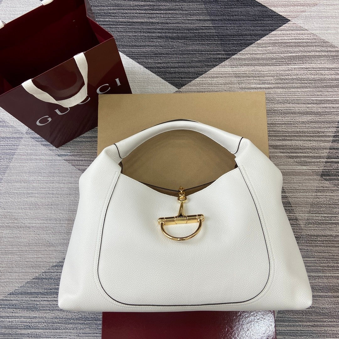 Gucci Softbit Women's Solid Color Horsebit Buckle Leather Tote Shoulder Bag Bags #76195