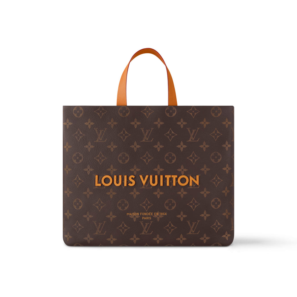 Louis Vuitton Men's Brown Classic Vintage Adjustable Shoulder Strap Embroidered Letter Print Tote Bag - Premium Coated Canvas Leather Bag #75711