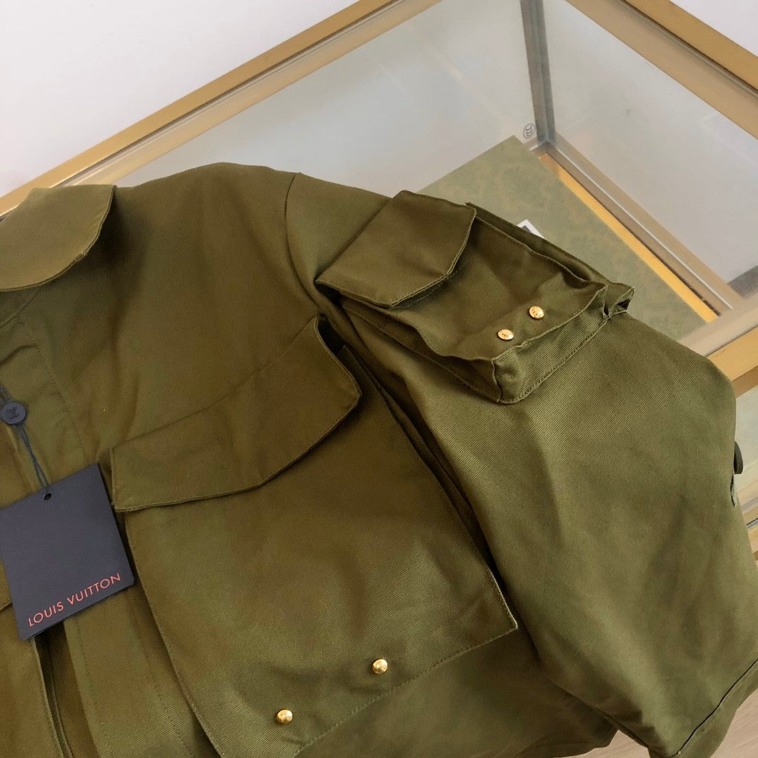 Louis Vuitton Men's Fall And Winter Brown Monogrammed Studded Cotton Single Breasted Long Sleeved Jacket #99882