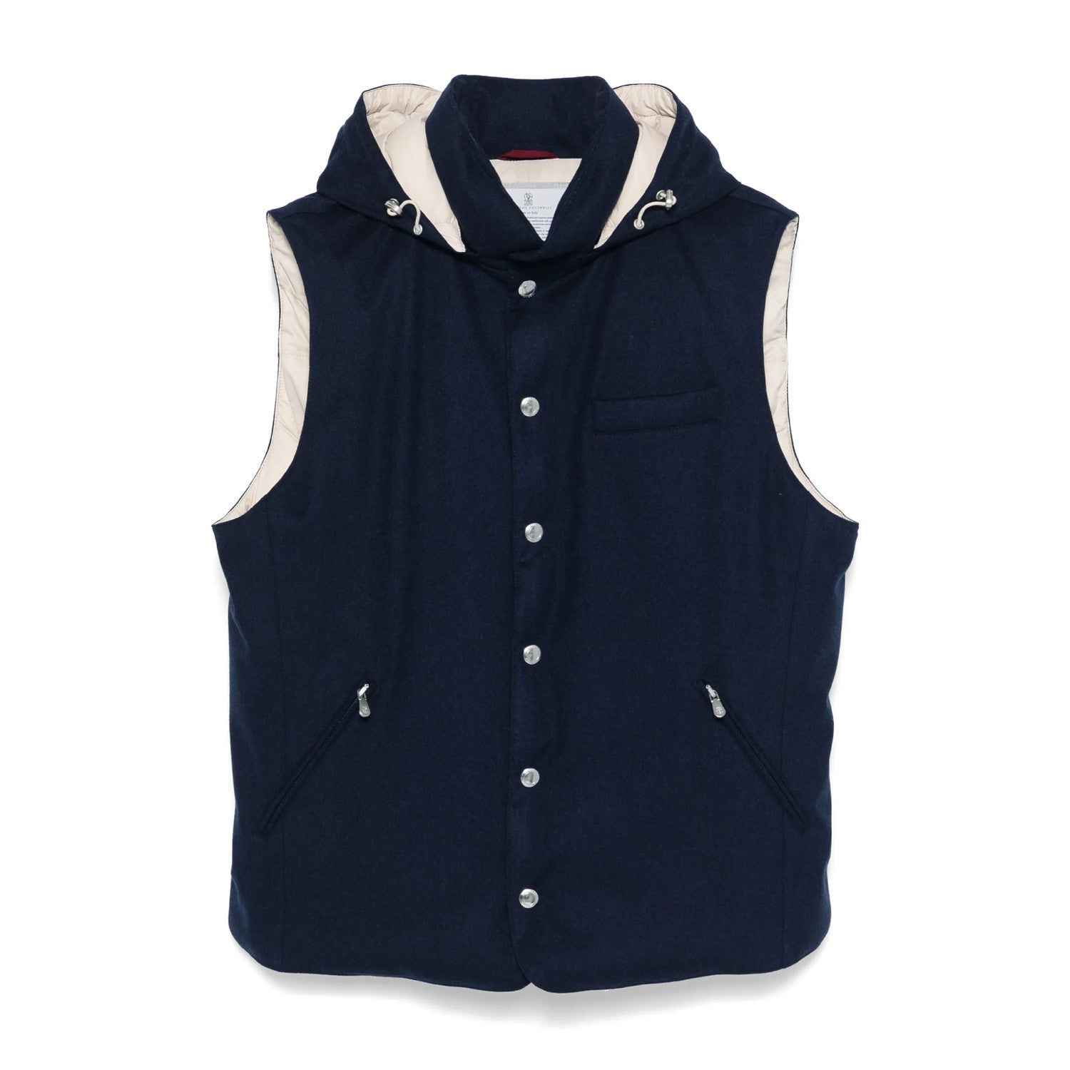 Brunello Cucinelli Men's Spring/Autumn Detachable Hooded Solid Color Single-Breasted Bonded Wool Flannel Down Vest Ngvp #2293