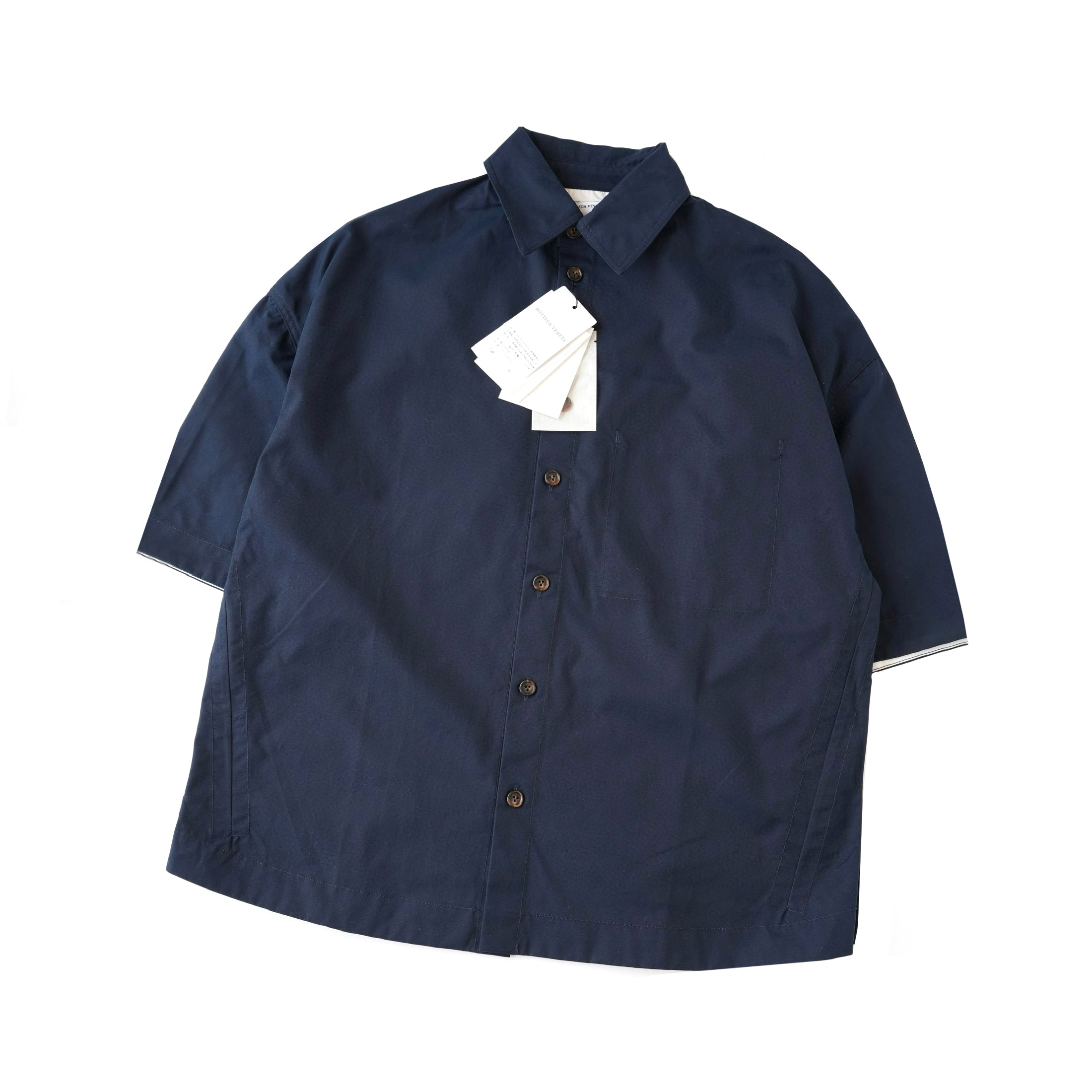Bottega Veneta Men's Summer Solid Color Embroidered Matchstick Print Single Button Short Sleeve Shirt #77111