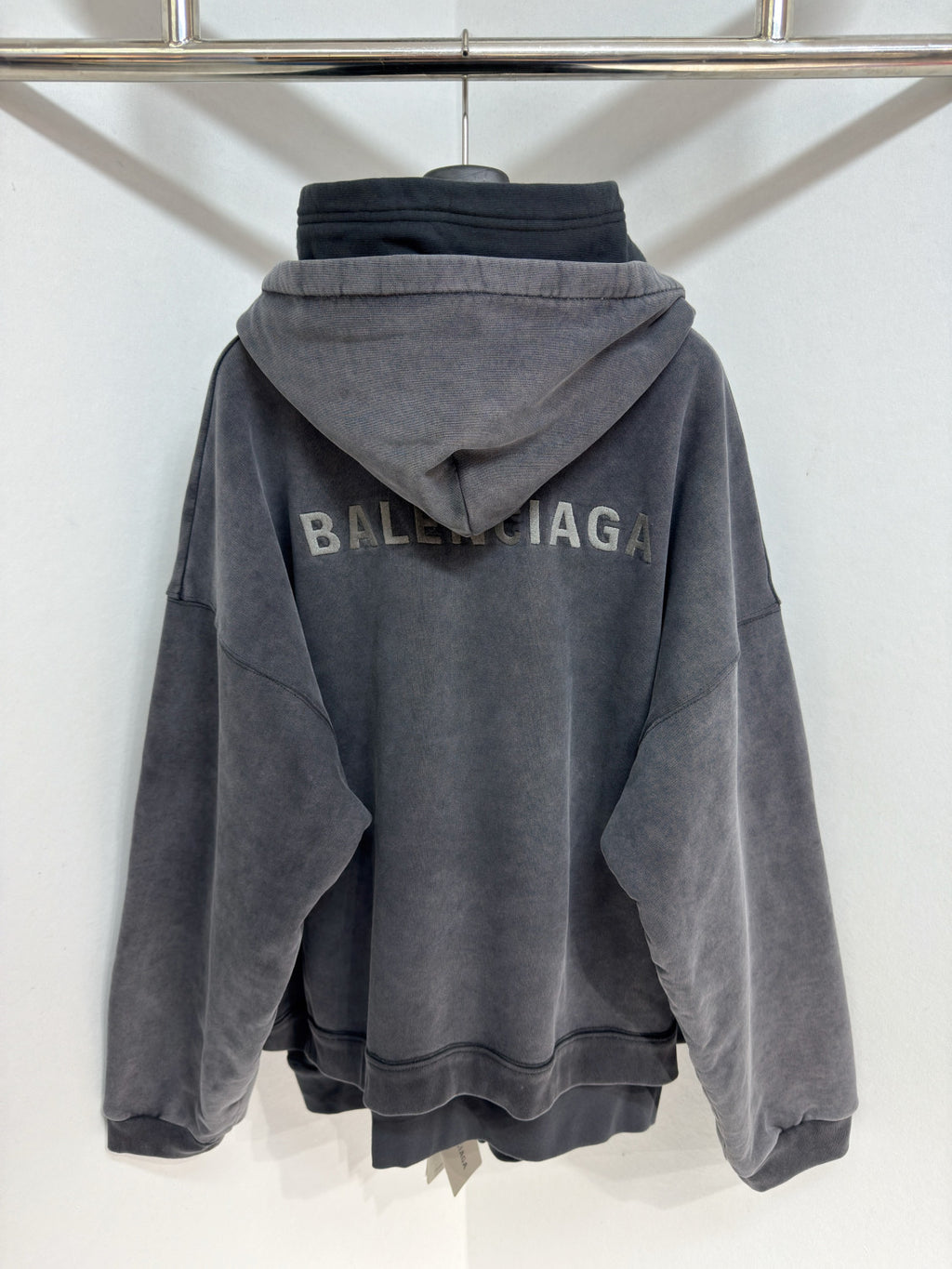 Balenciaga Men's Layered Zip-up Hoodie in Faded Black #336823