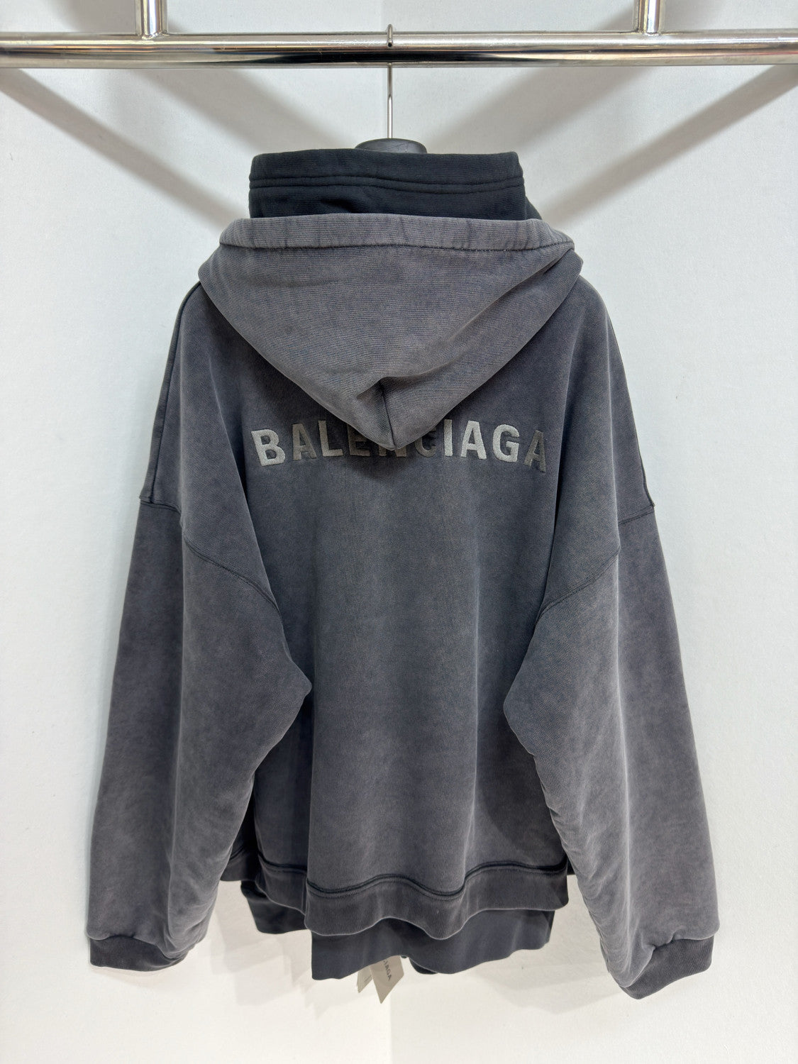 Balenciaga Men's Layered Zip-up Hoodie in Faded Black #336823