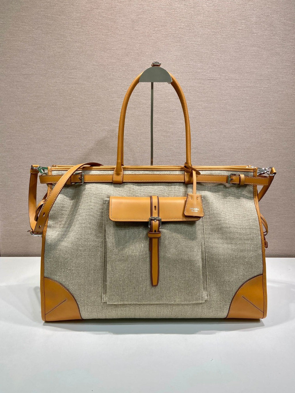 Prada Men's Bonnie Cowhide Tote Bag Suede Tote Bag Handbag Fashionable Belt Buckle Large Bags #84126A