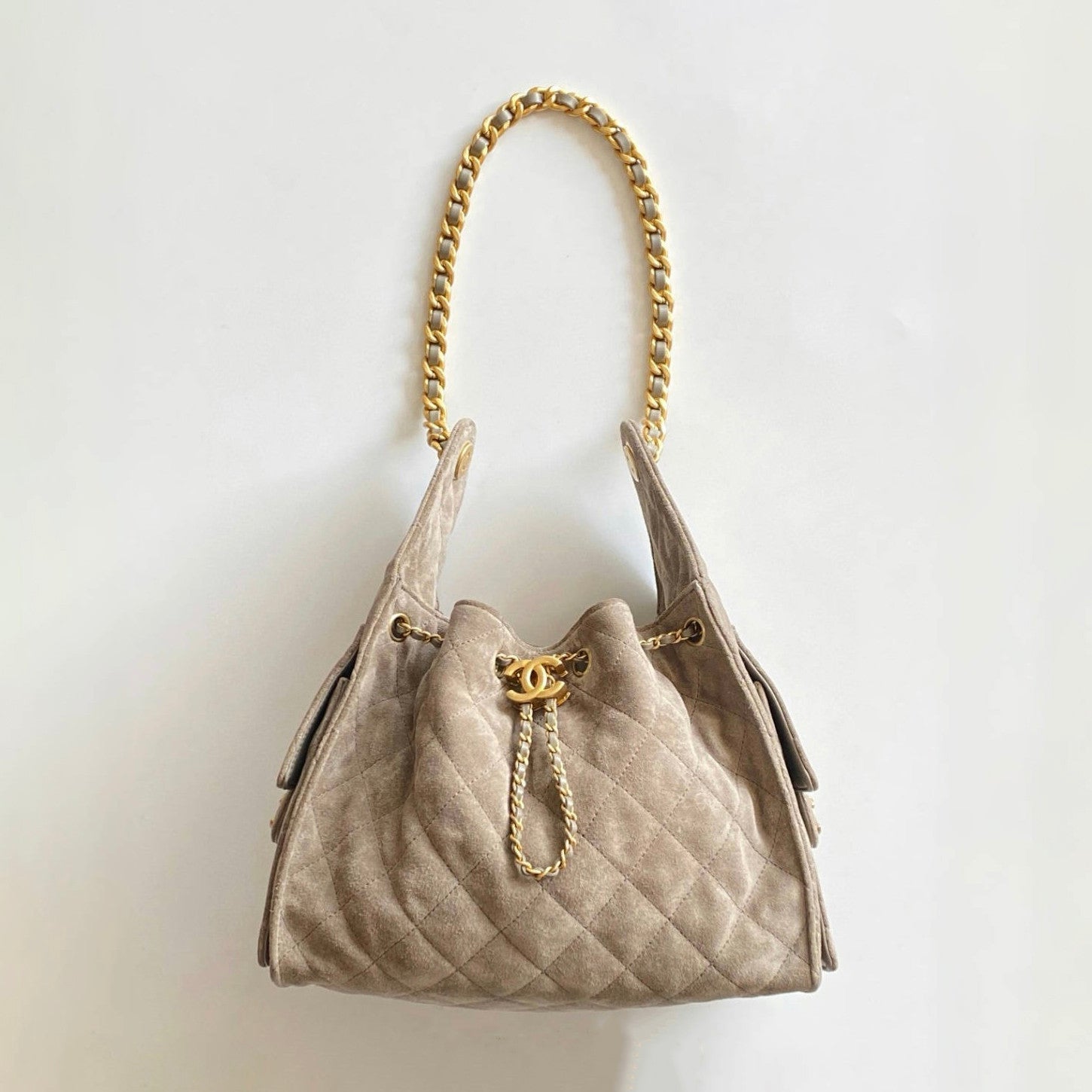 Chanel Women's Classic Double C Logo Solid Color Cowhide & Leather Tote Shoulder Bag Bags #75835