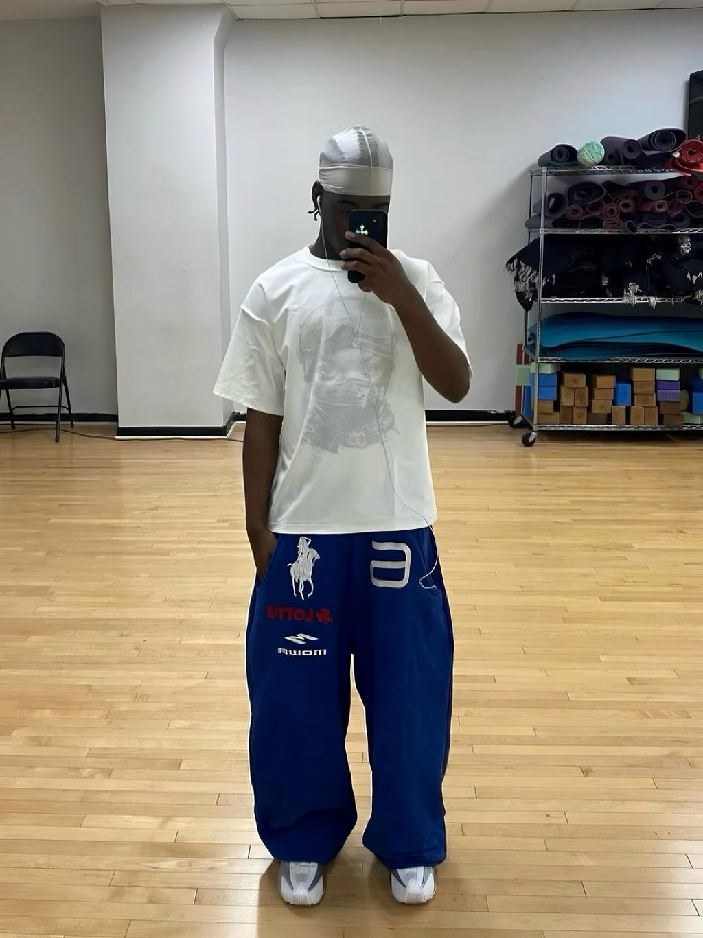 Mowalola Atl Opium Yvl Style Angel War Horse Embroidered Baggy Loose Wide Leg Sweatpants Men's Spring And Fall Fashion Pants #81432