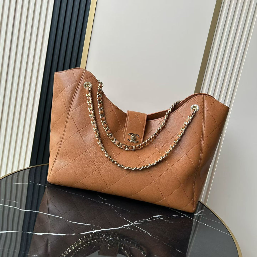 Chanel 2026 New Arrival Women's Early Spring Diamond-quilted Brown Tote With Chain Strap A Stylish Elegant Hobo Underarm Bag Perfect For Shopping Lady Bags #197125