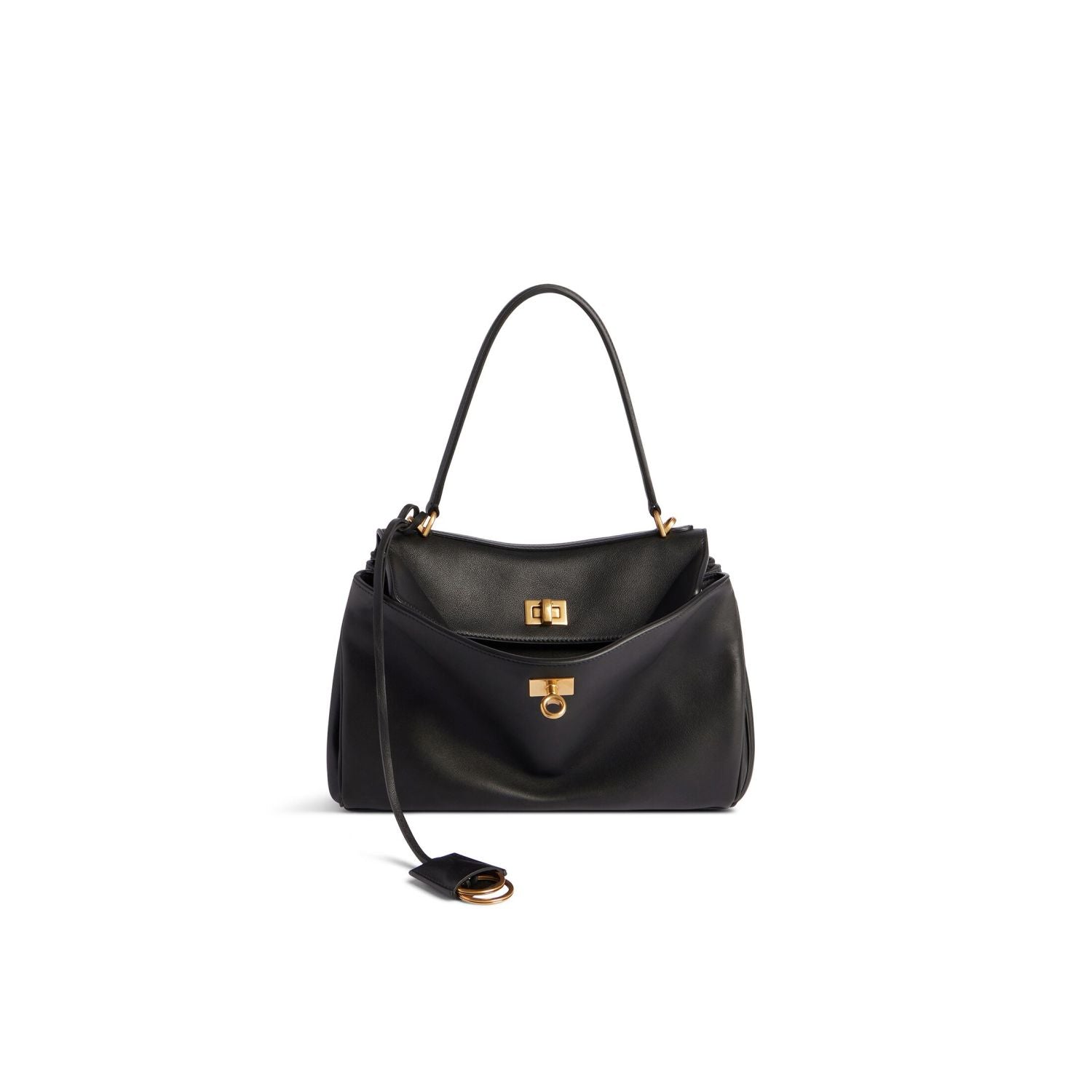 Balenciaga Men's And Women's Black Large Capacity Tote Bag Handbag Casual Leather Gold And Silver Button Handbag Bags 7897442AA7B1000 Ngvp #7932