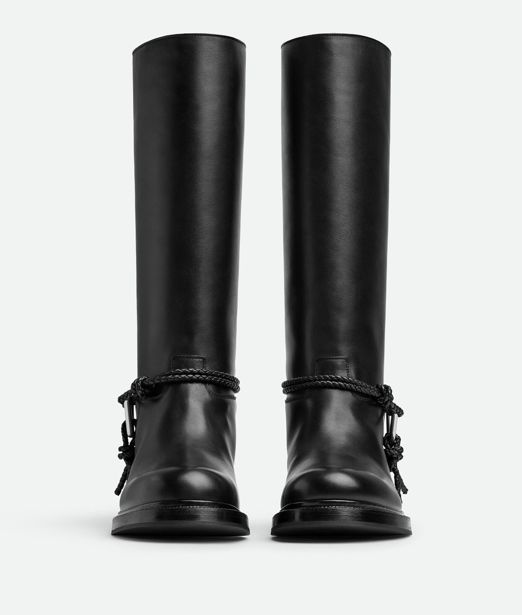 Bottega Veneta Women's James Knee-High Boots Solid-Color Leather Round-Toe Knee-High Boots Chunky Heel Casual Shoes Ngvp #2574