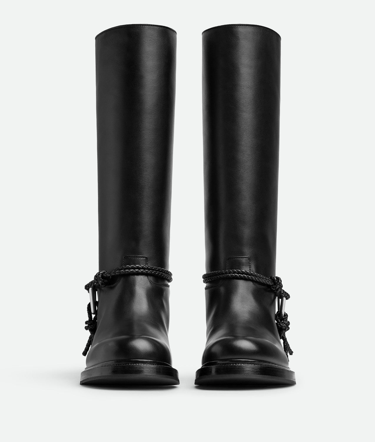 Bottega Veneta Women's James Knee-High Boots Solid-Color Leather Round-Toe Knee-High Boots Chunky Heel Casual Shoes Ngvp #2574